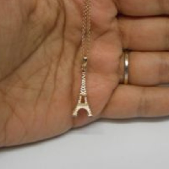 14K Yellow Gold Eiffel Tower France Charm Pendant - Picture 3 of 3